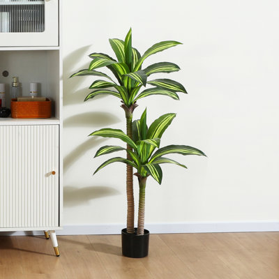 Adcock 47in Artificial Dracaena Tree in Black Pot, Faux Dracaena Plant, Fake Tree for Home Décor