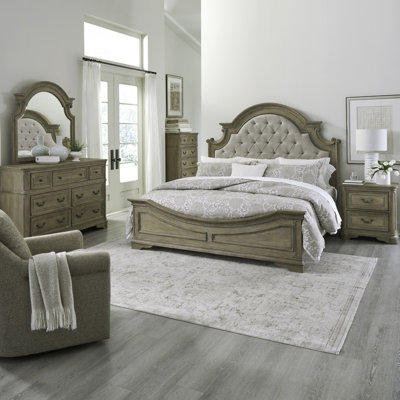Colchester Queen Upholstered Bed, Dresser & Mirror, Chest, Two Nightstand Bedroom Set
