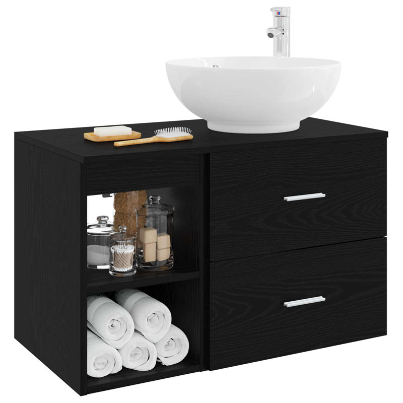 Vanity & Mirror Set, Black Oak