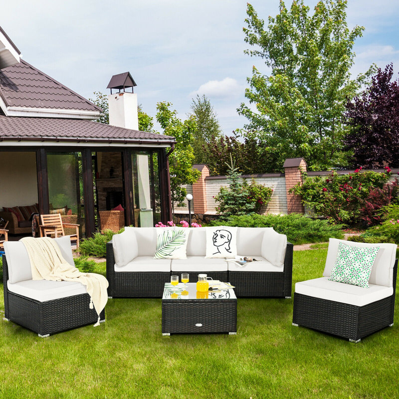 5 - Person Patio Conversation Set with Cushions, White