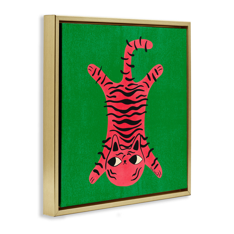 «Funky Retro Cat» par Carrie Cantwell, Cadre flottant métallique doré, H 18 po x l 18 po