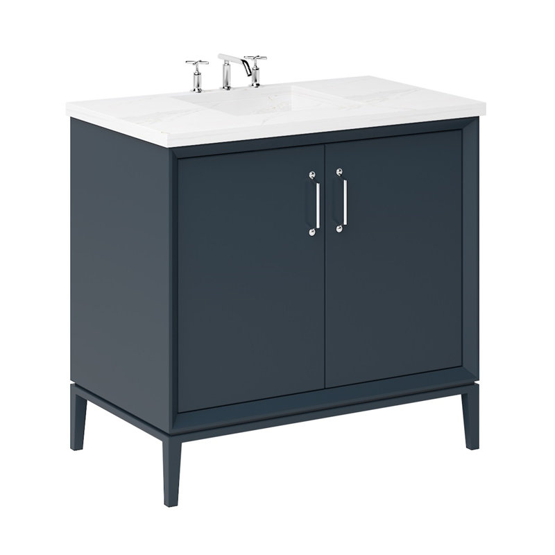 Alexandra Single Bath Vanity, Hague Blue, 42", Polished Chrome