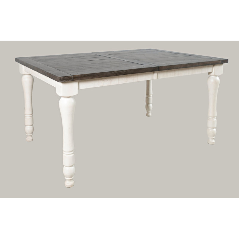 Karley Extendable Pine Solid Wood Dining Table, Vintage White
