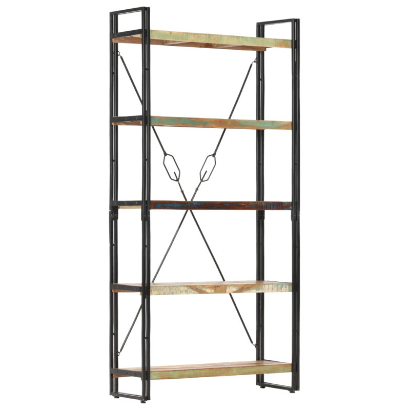 Bibliothèque en bois de manguier massif, Brun, (5 tablettes) H 70,9 po x l 35,4 po x P 11,8 po