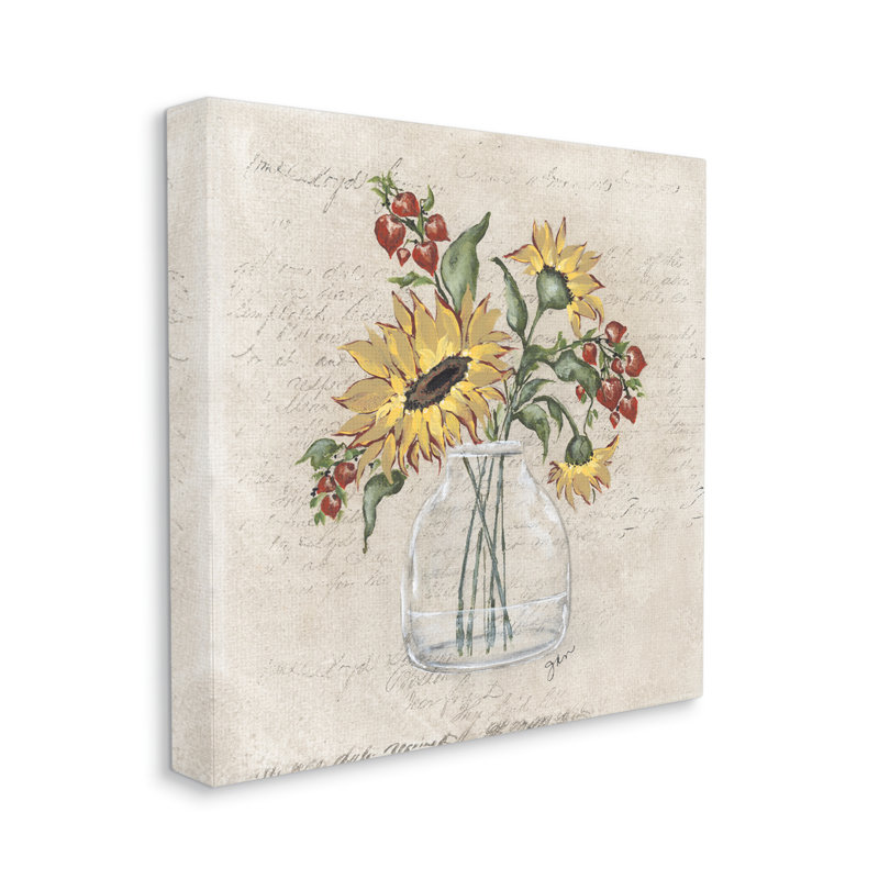 Arrangement de tournesol rétro par Julie Norkus - impression, H 17 po x l 17 po x P 1,5 po, Toile tendue