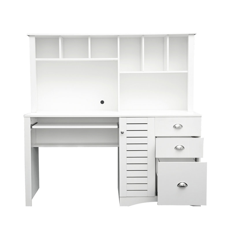 Bureau d'ordinateur à domicile avec huche, H 57,74 po x l 59,12 po x P 23,68 po, Blanc