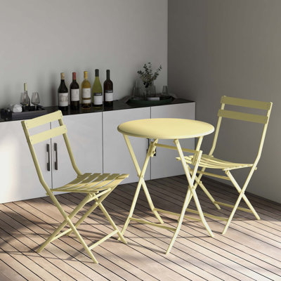 3 Piece Patio Bistro Set of Foldable Square Table and Chairs