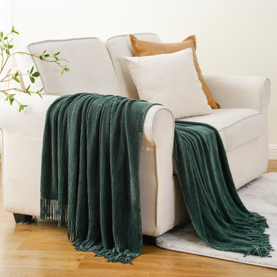 Jeté pour canapé, jeté en chenille douce avec pampilles pour la décoration intérieure, jetés vert pour housse de canapé, 60 po x 80 po