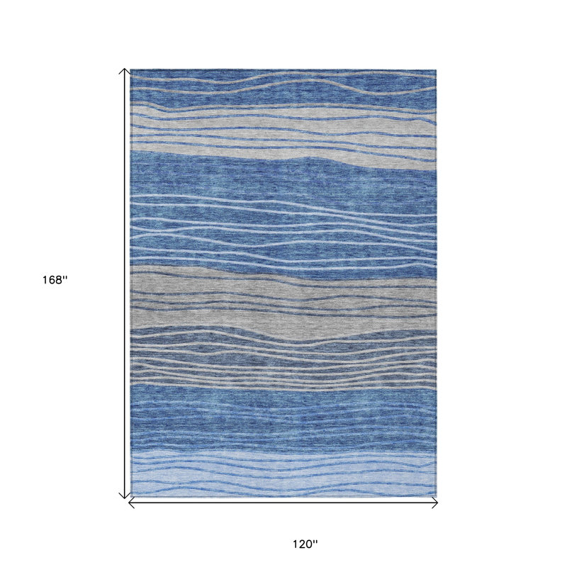Tapis extérieur lavable rayé bleu marine et gris 10 pi x 14 pi