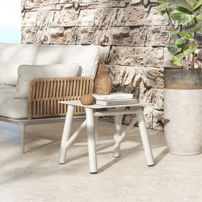 Atlas 19.5" Square Outdoor Patio Side Table Light Beige Gray Aluminum