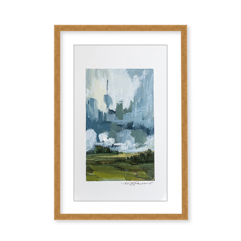 Horizon éthérique: Collines abstraites sous un ciel nuageux, H 36 po x l 24 po x P 1,125 po, Doré
