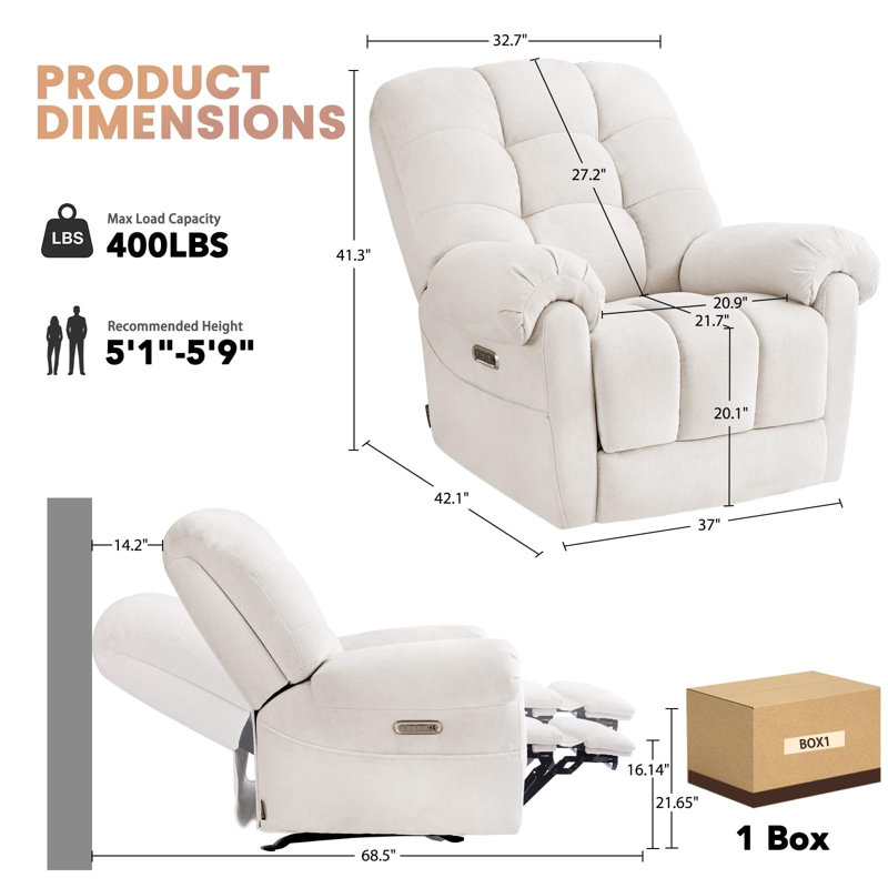 EONIX Mordern Massage Rocker Recliner Chair, Dual Motor Power Rocking Recliners for Small Spaces, Lazy Boy Recliner Chair with Heat and Massage for Living Room, Bedroom, Study, Pearl White