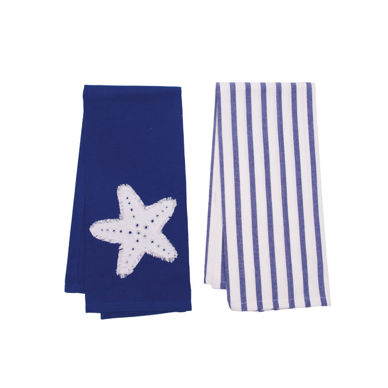 Navy Starfish Stripe Towel Set 2