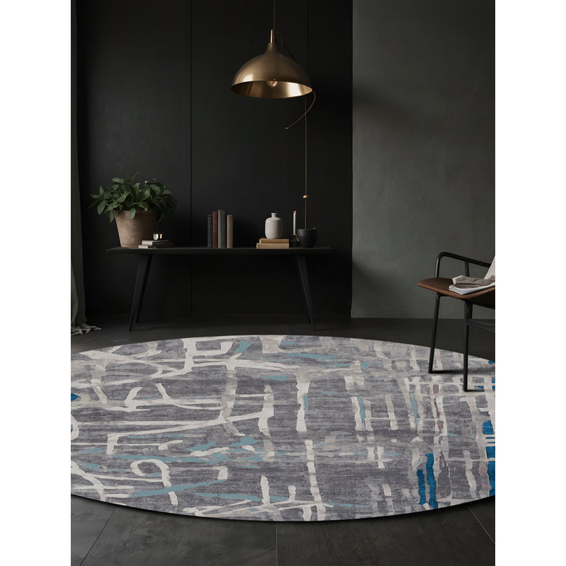 Machine Washable Gray Area Rug, Round 5'