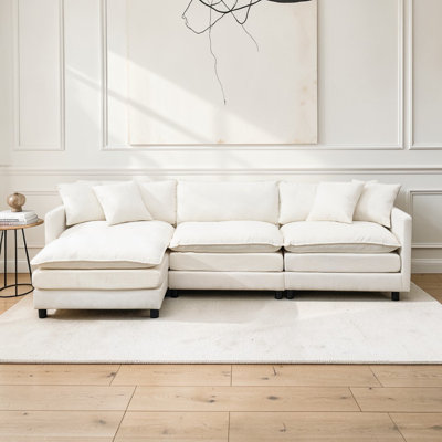 Brooklington 108"W Chenille Upholstered L Shaped Modular Sectional Sofa with Compressed Foam Cushions with Movable Ottoman