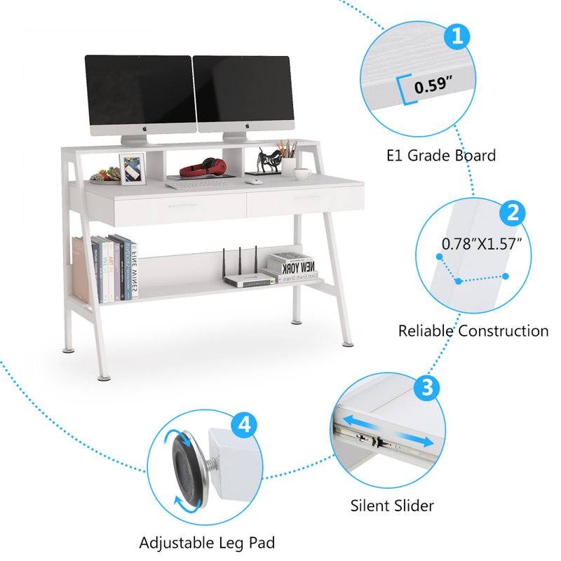 Louison Steel Computer Desk, White