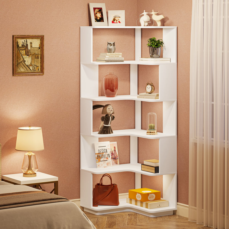 Sukanya 5 Tier Corner Bookcase, Large Display Rack Storage for Bedroom, Living Room