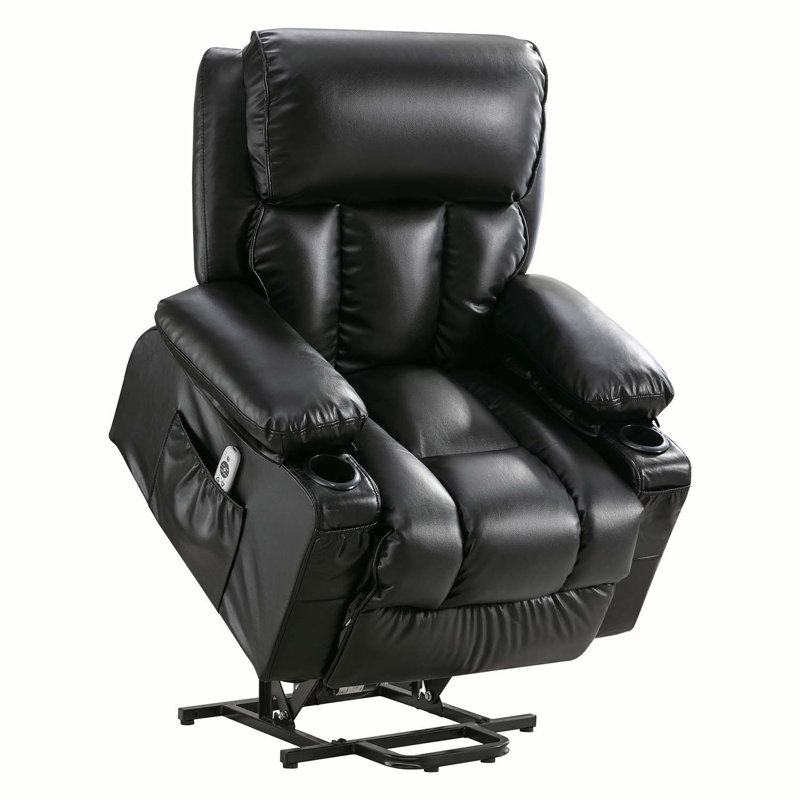 Neziha Upholstered Heated Massage Chair, Black Leather
