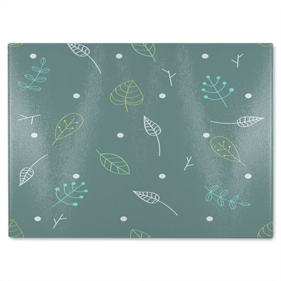 Hand Drawn Leaves Glass Chopping Board