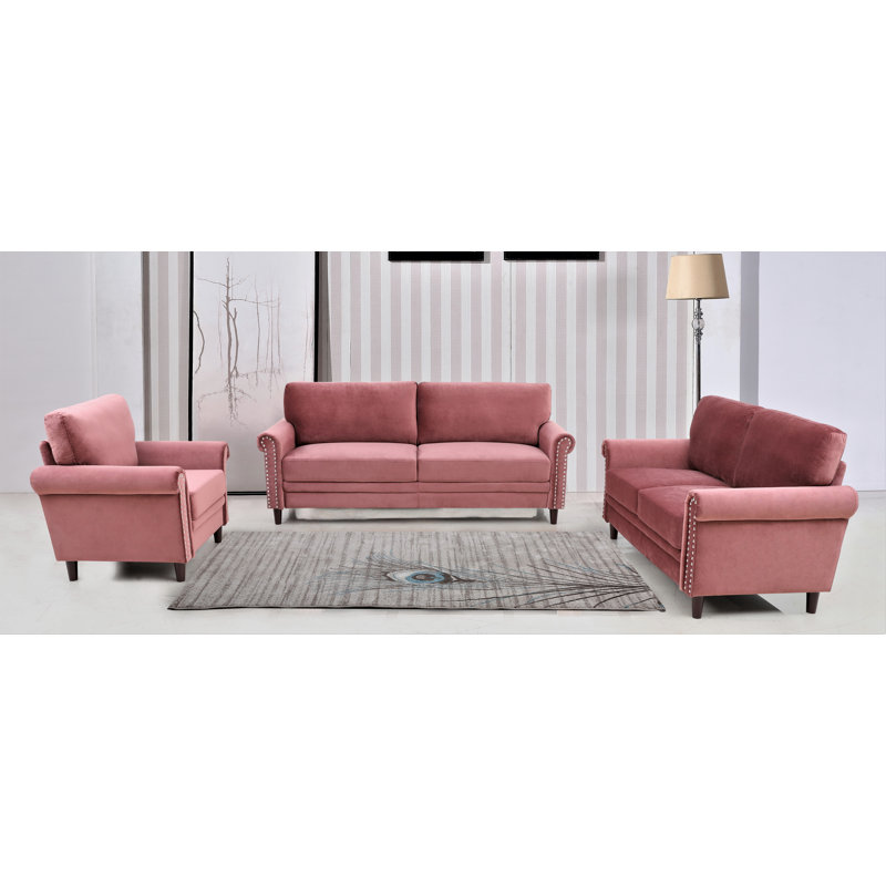 Ensemble de salon en velours 3 pièces Raynor, Velours rose