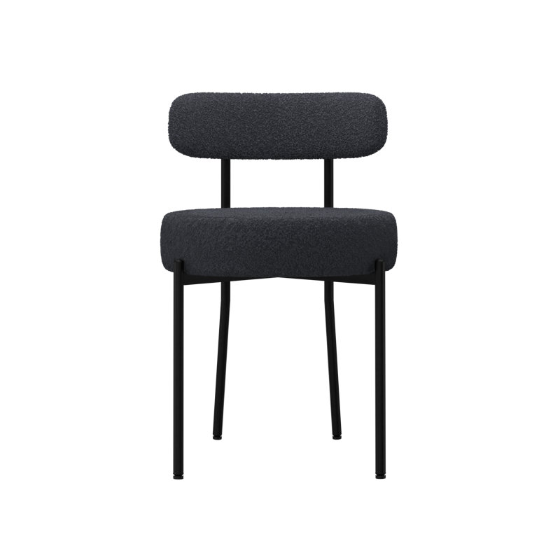 Peavler Boucle Dining Chairs, Upholstered Dining Room Chairs with Black Metal Legs, Round Modern Dining Chair for Dining Room, Kitchen