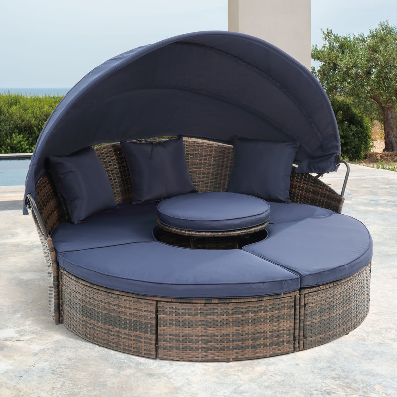 Auvent de patio avec coussins bleu marine et coussins décoratifs, housses de lit amovibles, meubles d'extérieur, Blue