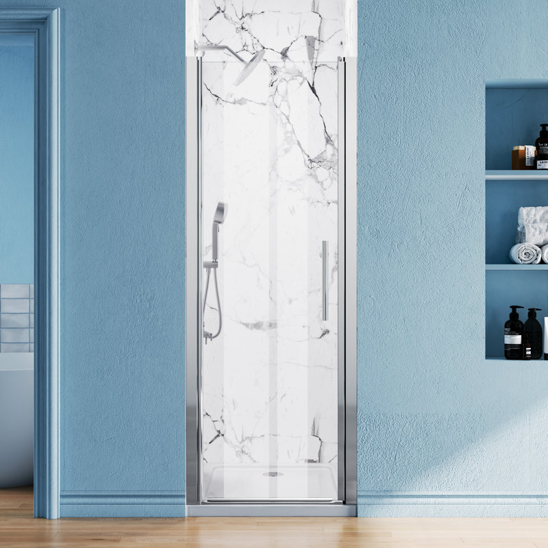 26"-27.5"W x 68"H Pivot Frameless Glass Shower Door With SGCC & ANSI Certified Tempered Glass and Stainless Steel Handle