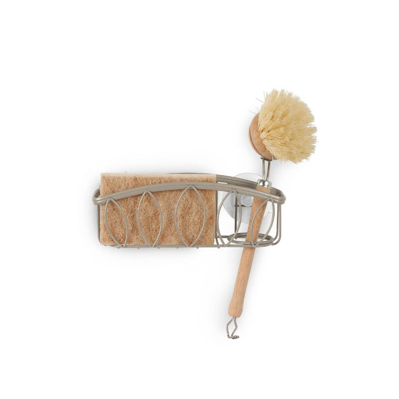 Leaf Suction Sponge & Brush Holder, Satin Nickel