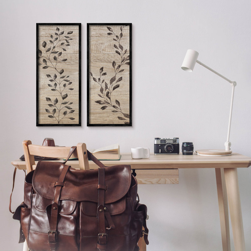 Rustic Botanical Winding Sprig, ensemble de 2 estampes noires encadrées par Yass Naffas Designs, Giclée encadrée noir minuit
