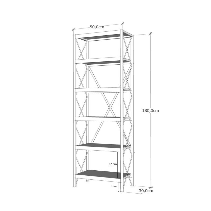 Baugus 180cm H x 50cm W Standard Bookcase, Black/Anthracite
