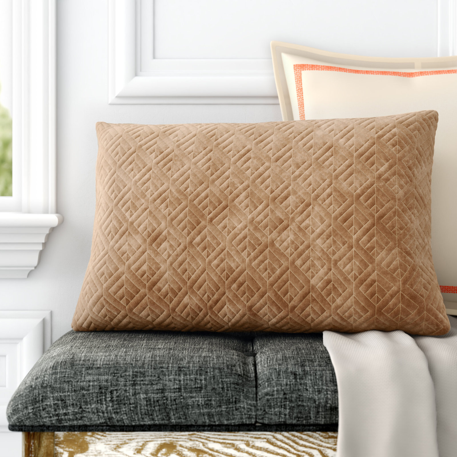 Gretchen Embroidered Cotton Lumbar Throw Pillow, Polyester/Polyfill