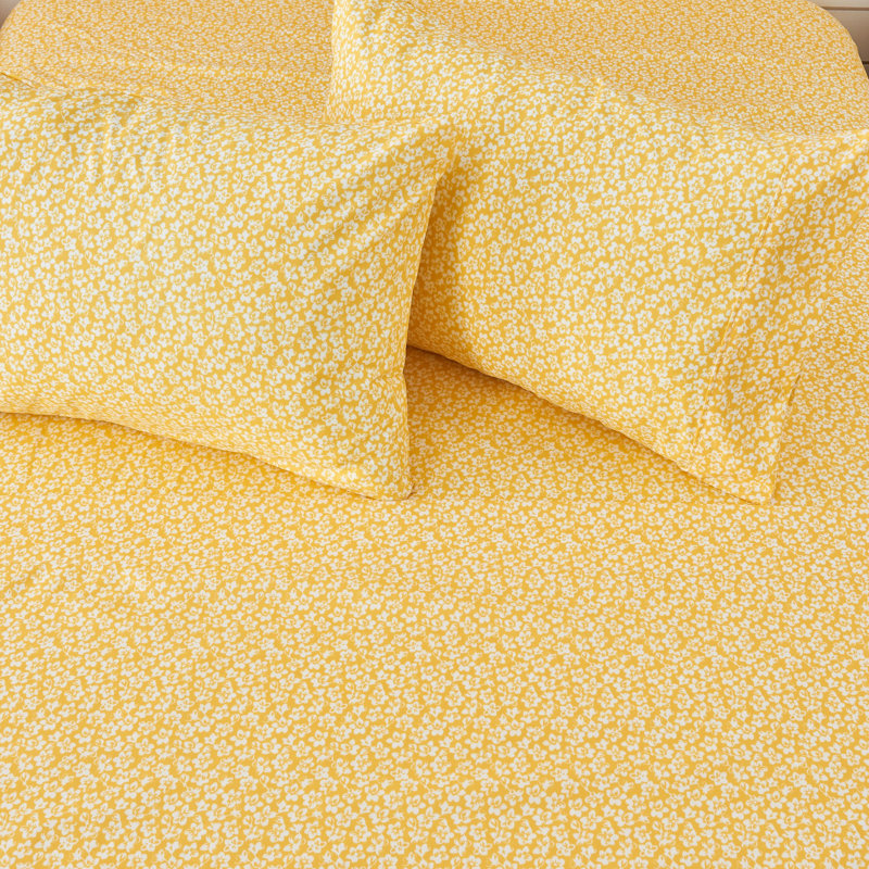 Queen Yellow Floral Microfiber Sheet Set with Pillowcases