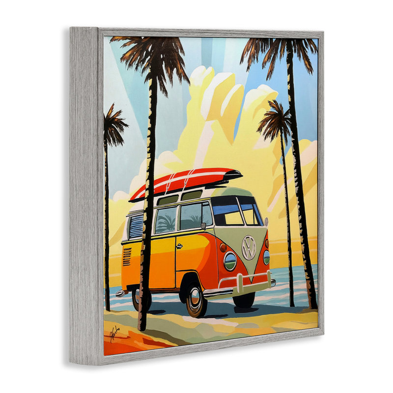 Road Trip Beach Van, estampe numérique, conception de John Jaster, Giclée de ferme grise encadrée, H 17 po x l 17 po