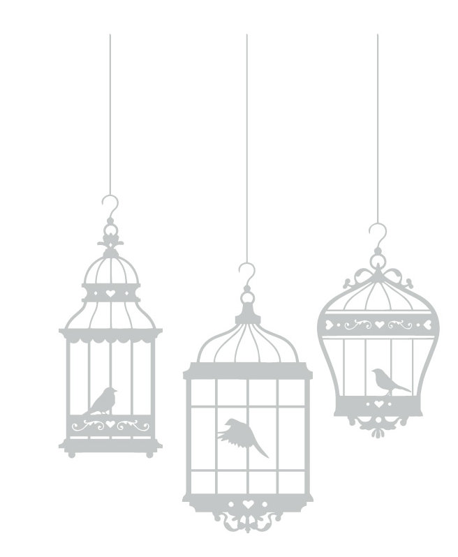 Adhésif décoratif jolies cages à oiseaux, H 48 po x l 37 po x P 0,01 po, Gris clair