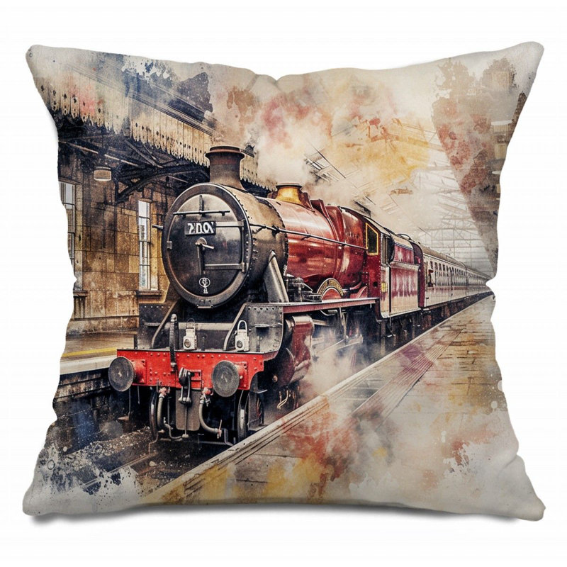Train Throw Pillow, Transportation  Pillows, 26"H x 26"W