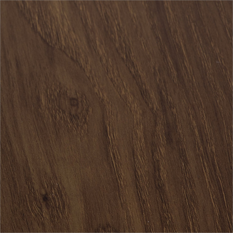 Table de salle à manger ronde en bois de noyer massif avec base abstraite en acier blanc, quatre places assises, riche finition brune, style glam contemporain
