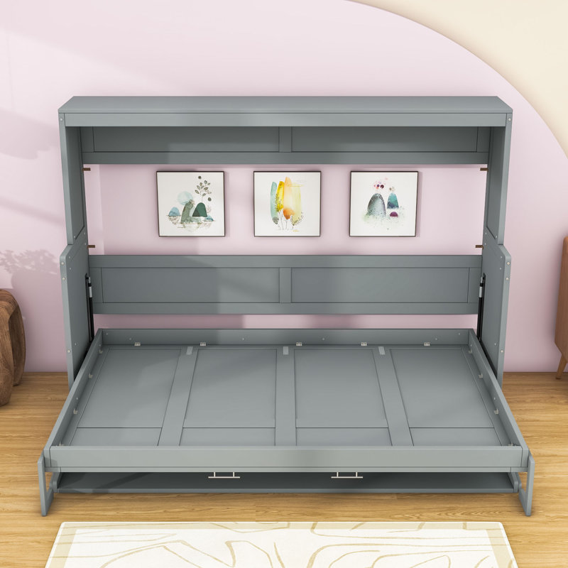 Wakefield Wall Murphy Bed with Integrated Desk, Gray, Full