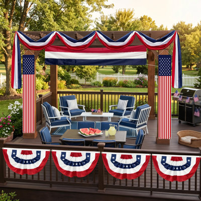 6-Piece Patriotic Outdoor Decoration Set, Fourth of July Banner & Flags with Stars and Stripes, Weather-Resistant Polyester for Yard Porch Party, 20FT Banner