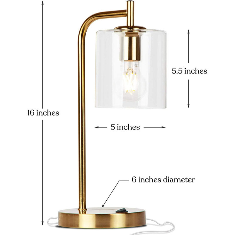 Elizabeth Brass and Glass 16" Desk Lamp with USB and Wireless Charging