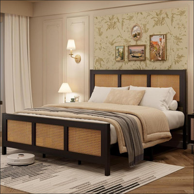 Bed Frame with Headboard, Bohemian Platform Bed Frame with Strong Metal Slats Support, No Box Spring Needed, Noise-Free Design by Bay Isle Home