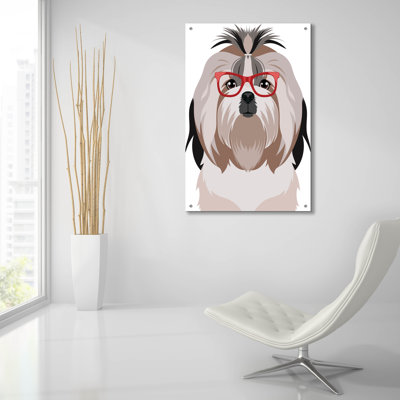 Art mural en verre épique «Shih Tzu portant des lunettes de hipster» par Furbaby Affiliates