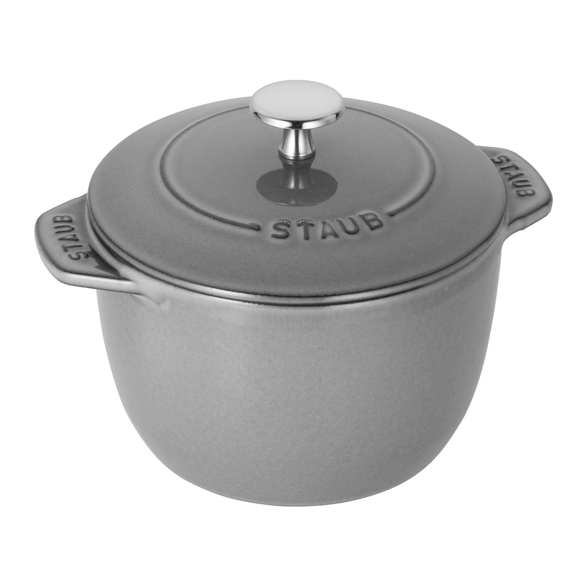 Cocotte ronde en fonte d'aluminium de couleur grise Staub