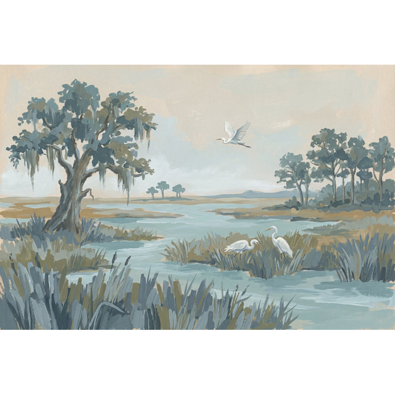 Papier peint bord de mer Coastal Marsh, 100 po x 96 po, Peler et coller