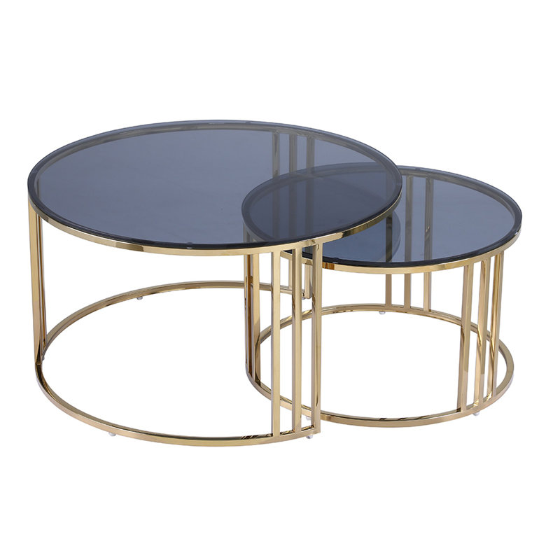 Erardo Frame Coffee Table, Gold, Smoke Blue Tempered Glass