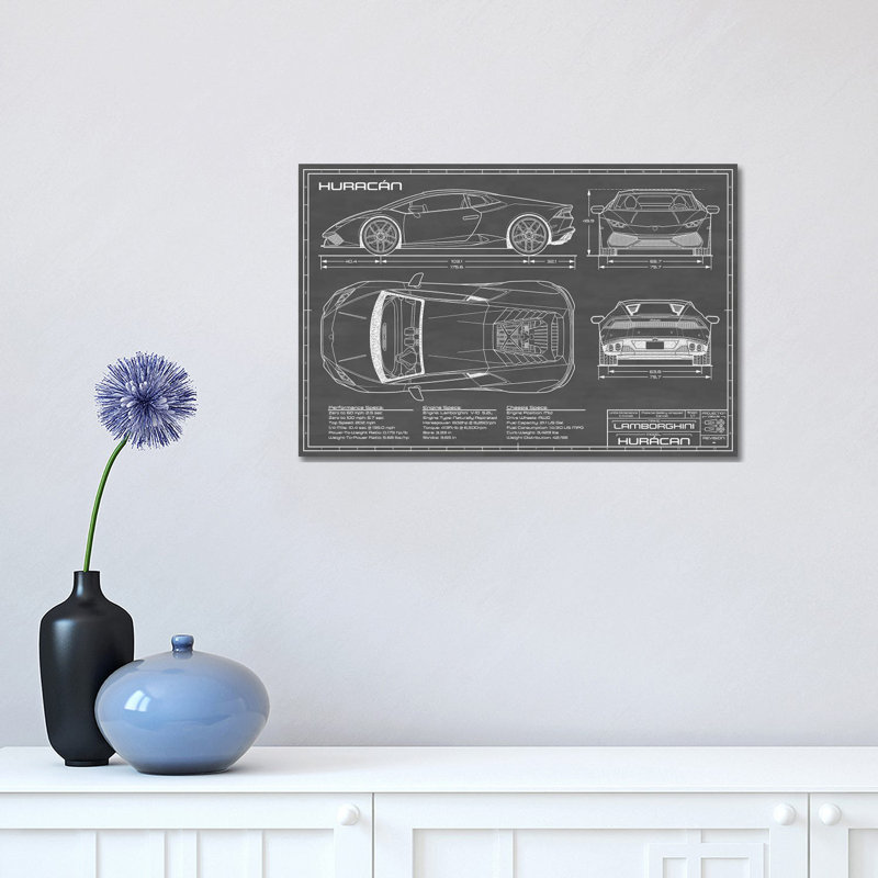 Lamborghini Huracan LP 610-4 | «Black» par Action Blueprints - impression sur toile tendue, H 12 po x l 18 po x 1,5 po