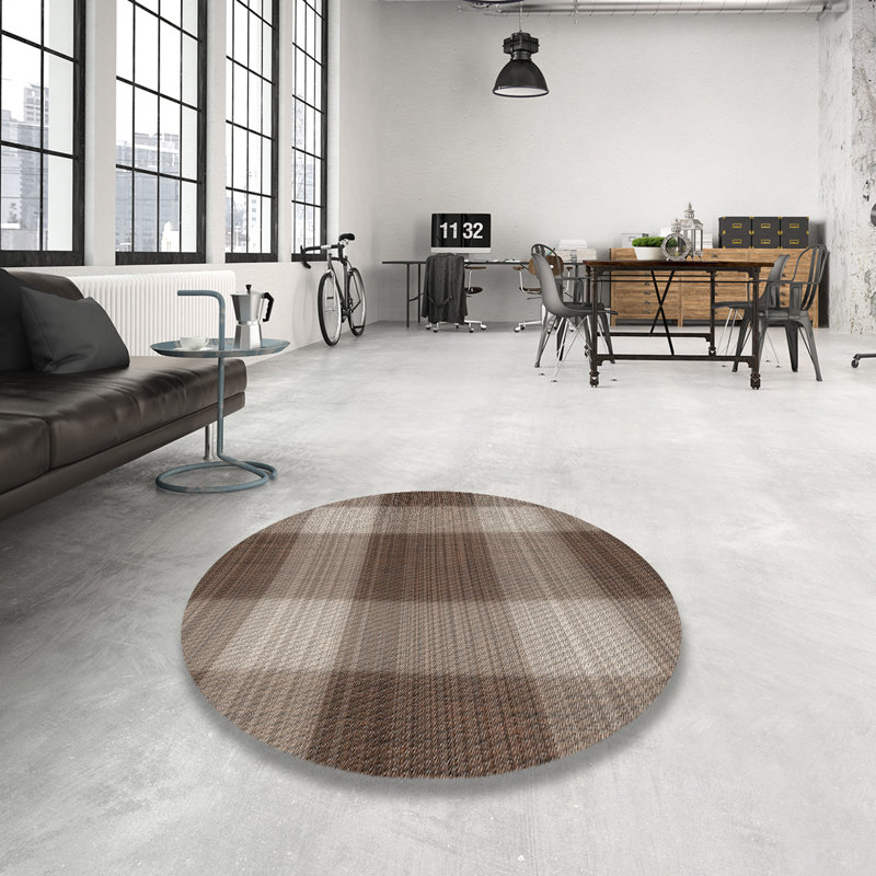 Tapis décoratif brun à carreaux plemons, Rond 7 pi