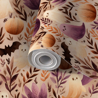 Peel and Stick Wallpaper Contact Paper Minimal Ghosts Autumn Pumpkins Self Adhesive and Removable 17.7in x 118in(45x300cm)