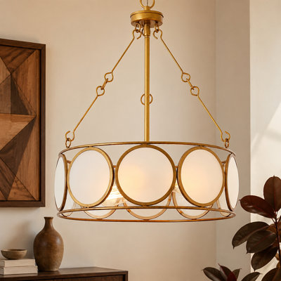 Lustre tambour 3 lumières blanc avec abat-jour en verre givré Chrispher
