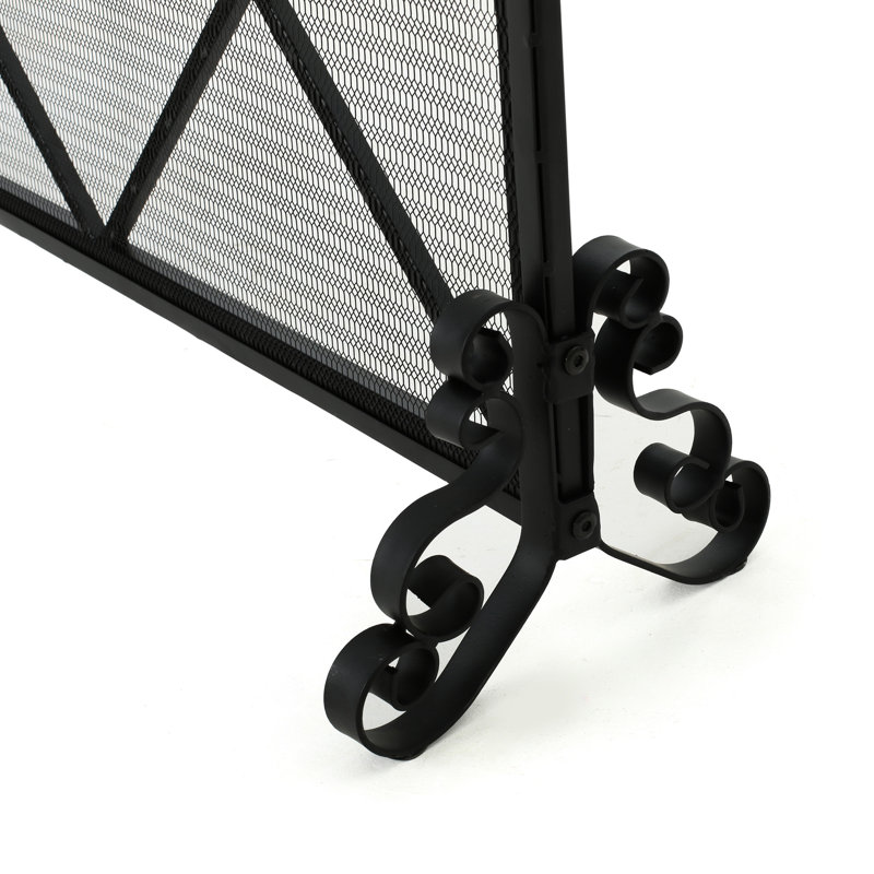 Single Panel Iron Fireplace Screen - Minimalist Modern Diamond, 41.22" X 8.83" 32.36", Black Finish Contemporary Diamond Look, 41.5"W 8.9"D 32.1"H,