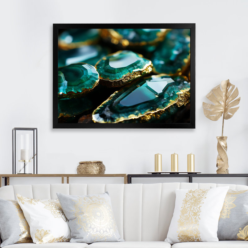 Pierre émeraude verte Amazonite verte - art mural pierre géode, Cadre d'angle fermé noir, H 30 po x l 40 po x P 1,5 po